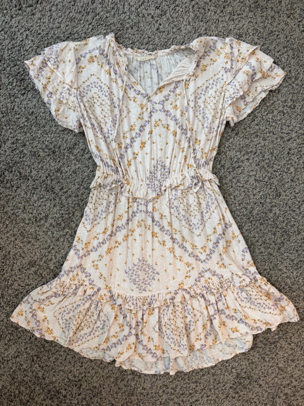 ILIA Cream Mini Dress with Lavender & Mustard Floral Print